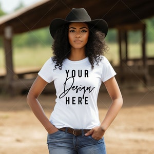 White Gildan 64000 Mockup | Western Shirt Model Mock up Gildan 64000 Shirt mockup | Black Shirt Mockup | African American Model Mockup |