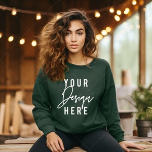 Gildan 18000 Sweatshirt Mockup - Forest Green Sweatshirt Mockup - Heavy Blend Sweatshirt - Model Mockup