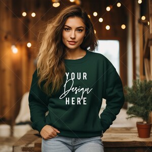 Gildan 18000 Sweatshirt Mockup - Forest Green Sweatshirt Mockup - Heavy Blend Sweatshirt - Model Mockup