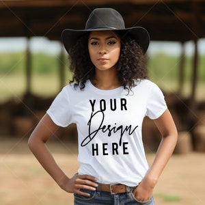 White Gildan 64000 Mockup | Western Shirt Model Mock up Gildan 64000 Shirt mockup | Black Shirt Mockup | African American Model Mockup |