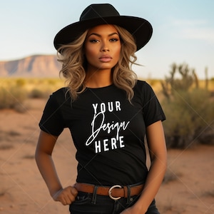 Black Gildan 64000 Mockup | Western Shirt Model Mock up Gildan 64000 Shirt mockup | Black Shirt Mockup | African American Model Mockup |