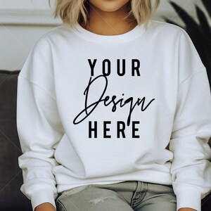 Gildan 18000 Sweatshirt Mockup - White Sweatshirt Mockup - Heavy Blend Sweatshirt - Model Mockup