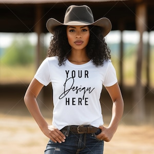 White Gildan 64000 Mockup | Western Shirt Model Mock up Gildan 64000 Shirt mockup | Black Shirt Mockup | African American Model Mockup |