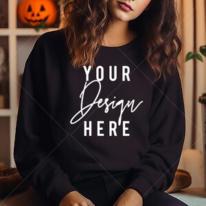 Gildan 18000 Sweatshirt Mockup - Black Sweatshirt Mockup - Heavy Blend Sweatshirt - Model Mockup Halloween Mockup