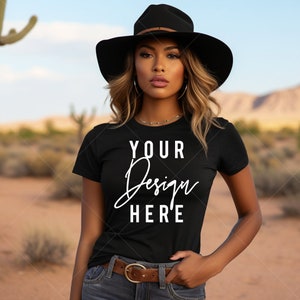 Black Gildan 64000 Mockup | Western Shirt Model Mock up Gildan 64000 Shirt mockup | Black Shirt Mockup | African American Model Mockup |