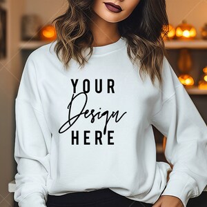 Gildan 18000 Sweatshirt Mockup - White Sweatshirt Mockup - Heavy Blend Sweatshirt - Model Mockup Halloween Mockup