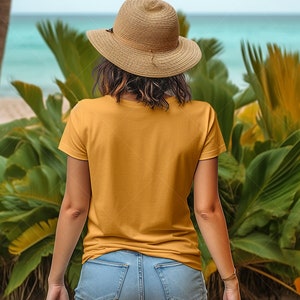 Back Bella & Canvas 3001 TShirt Mockup - Bella Canvas 3001 Shirt - Mustard Shirt Mockup - Back of Shirt Mockup - Woman Style Mockup - Boho