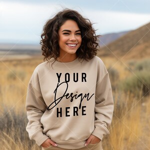 Gildan 18000 Sweatshirt Mockup - Sand Sweatshirt Mockup - Heavy Blend Sweatshirt - Model Mockup Halloween Mockup