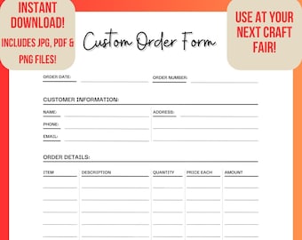 Formulario de pedido personalizado: hoja para completar pedidos personalizados para artistas, artesanos, creadores y propietarios de pequeñas empresas