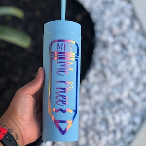 Personalized Pencil Teacher Tumbler: 18oz Matte Skinny Tumbler