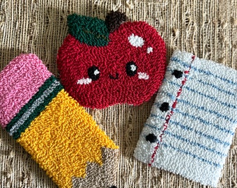 School Themed Mug Rugs/ Apple Mug Rug/ Pencil Mug Rug/ Paper Mug Rug