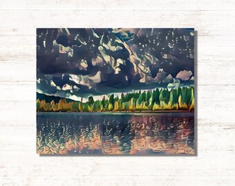 Rattlesnake Lake blues print| North Bend scenery| PNW Lakes| WA Parks| Snoqualmie Valley| Home Decor| PNW Artwork| Cedar River Watershed|