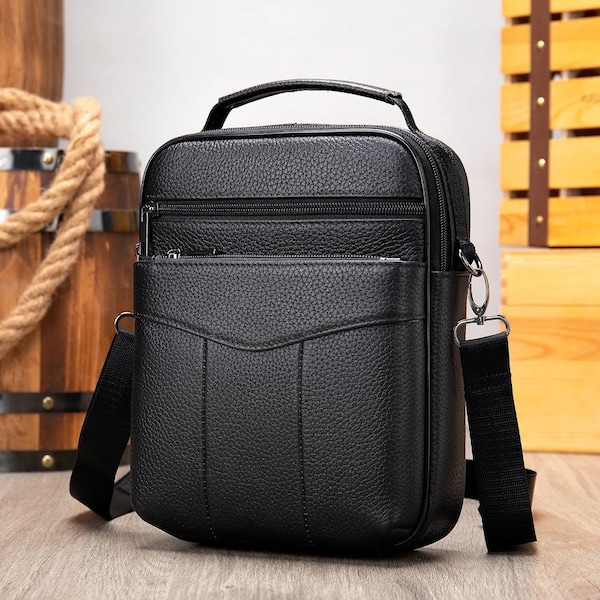 Genuine Leather Small Messenger Bag Shoulder Bag, Cross Bag For Men iPad Mini Bag