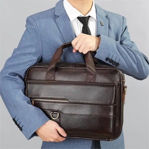 Genuine Leather Laptop Bag Office Briefcase Men's Travel Bag Easy Carry-on Hand Luggage