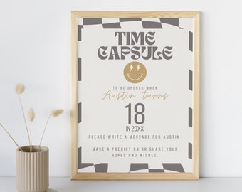 First Birthday Time Capsule Sign with Matching Printable Message Cards, One Happy Dude Theme Time Capsule, Editable Time Capsule, Download