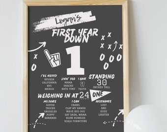 First Year Milestone Sign, First Birthday Facts Sign, First Year Down Birthday Theme, Instant Download, Editable Customizable Printable Sign