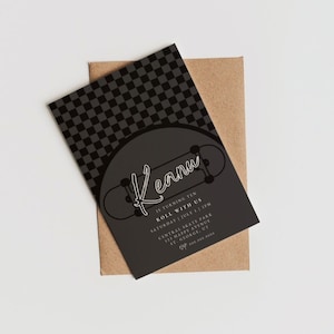 Boys Birthday Invitation, Skateboard Birthday Theme, Instant Download, Checkerboard Invitation, Customizable Invite, Digital Invitation