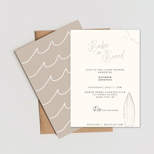 Baby On Board Shower Invitation, Surfboard Baby Shower Invitation, Surf Baby Theme, Ocean Baby Shower Theme, Baby On Board Baby Shower