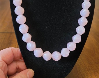 Pink faux Rose Quartz Beaded Necklace Vintage 1950s Soft Pink Faceted Beads Choker 18"