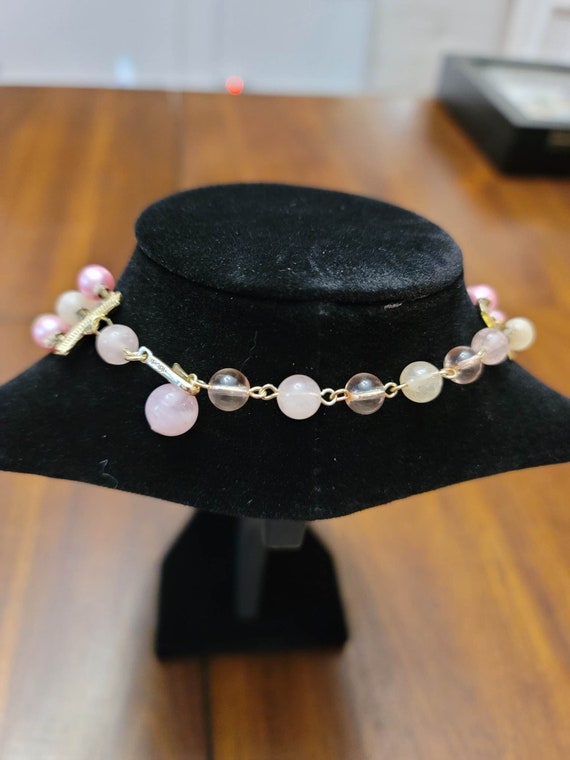 Pink Beads 3 Strand 1950s Graduated Necklace Japa… - image 2