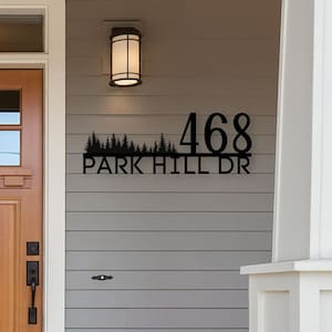 Metal House Number Sign, Metal House Address, Mid Century Deco Sign With Street Name, Address Number Sign With Street Name, Metal Sign