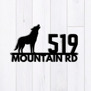Personalized Wolf Address Sign, Metal Address Sign, Animal Theme Decor, Cottage Address Sign, Metal Porch Decor, Custom House Sign