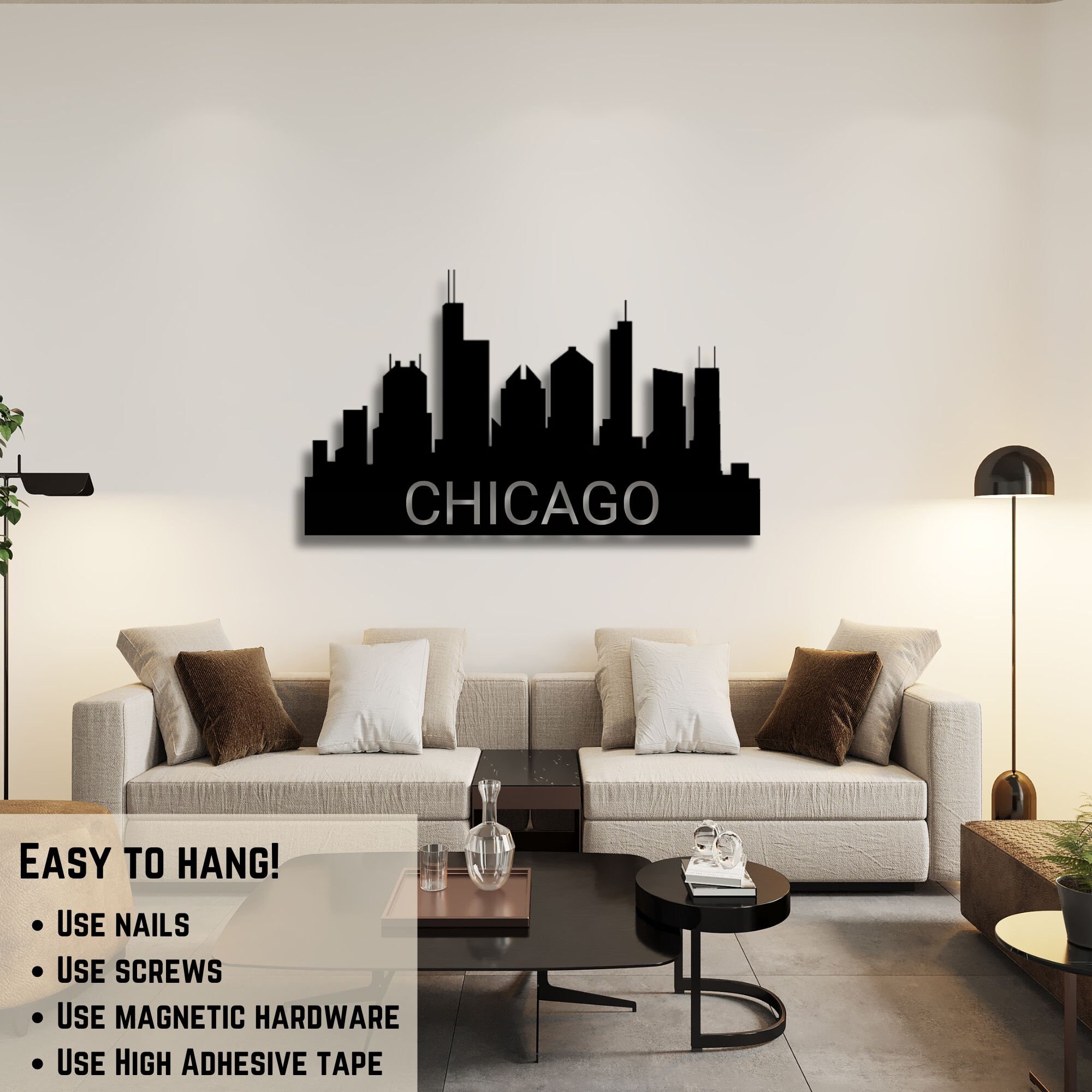 Chicago Skyline Metal Wall Art, Mancave Decor, Chicago Skyline Gift