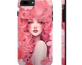 Pink iPhone Case with Beautiful Lady, Tough Phone Case, Protective Phone Cover, Girl Boss Phone Case, Feminine Phone Case, Strong Women