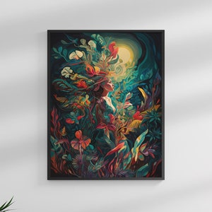Beautiful Woman as Mother Earth Ayahuasca Psychedelic Print Poster Wall Art Canvas Spiritual Download Amazon Jungle Forest Plants Nature