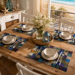 Handcrafted Quilted Cotton Twill Placemat, Patchwork Table Decor