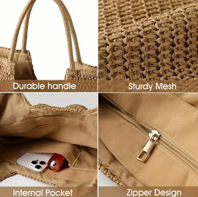 Woven Tote Bag Vintage Style Large Capacity Shoulder Bag