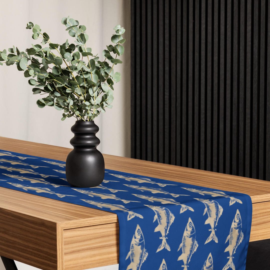 Fish Design Sea Bass Table Runner, Nautical Coastal Table Decor - Etsy