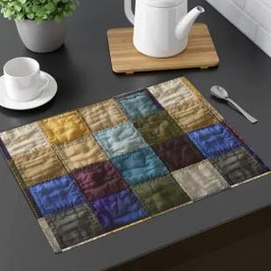 Patchwork Cotton Twill Placemat, Rustic Farmhouse Table Decor, Quilted Dining Mat, Country Kitchen Placemat, Cottagecore Table Setting