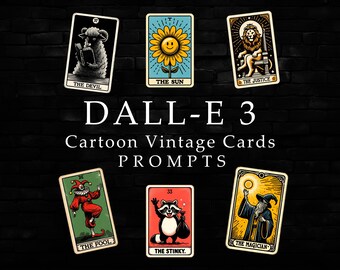 Dall-E3 & ChatGPT Prompt Guide | Cartoon Vintage Tarot Cards With Text, Create Unique AI Cards| Free Images Included | Commercial Use