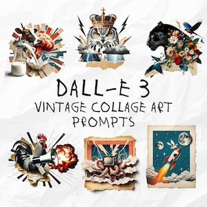 Guía rápida de Dall-E3 y ChatGPT / Arte de collage vintage, creación de arte AI único / Imágenes gratuitas incluidas / Uso comercial