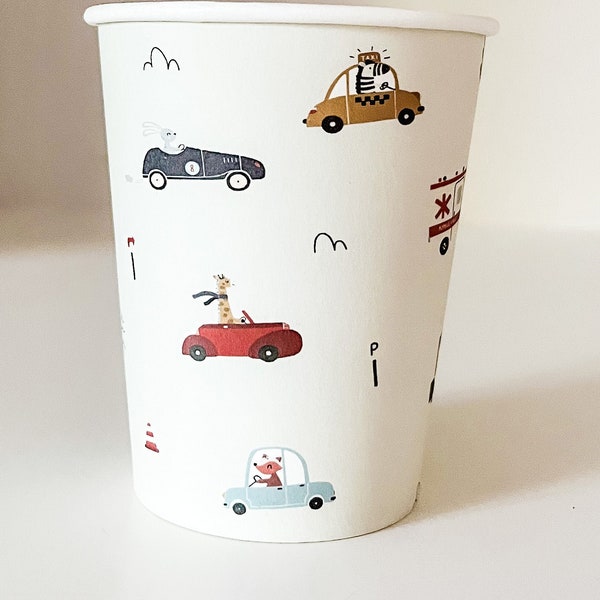 Car Paper Cups (Pack of 8) - Car Birthday Party and Baby Shower - Car Party Decorations - Car Party Cups