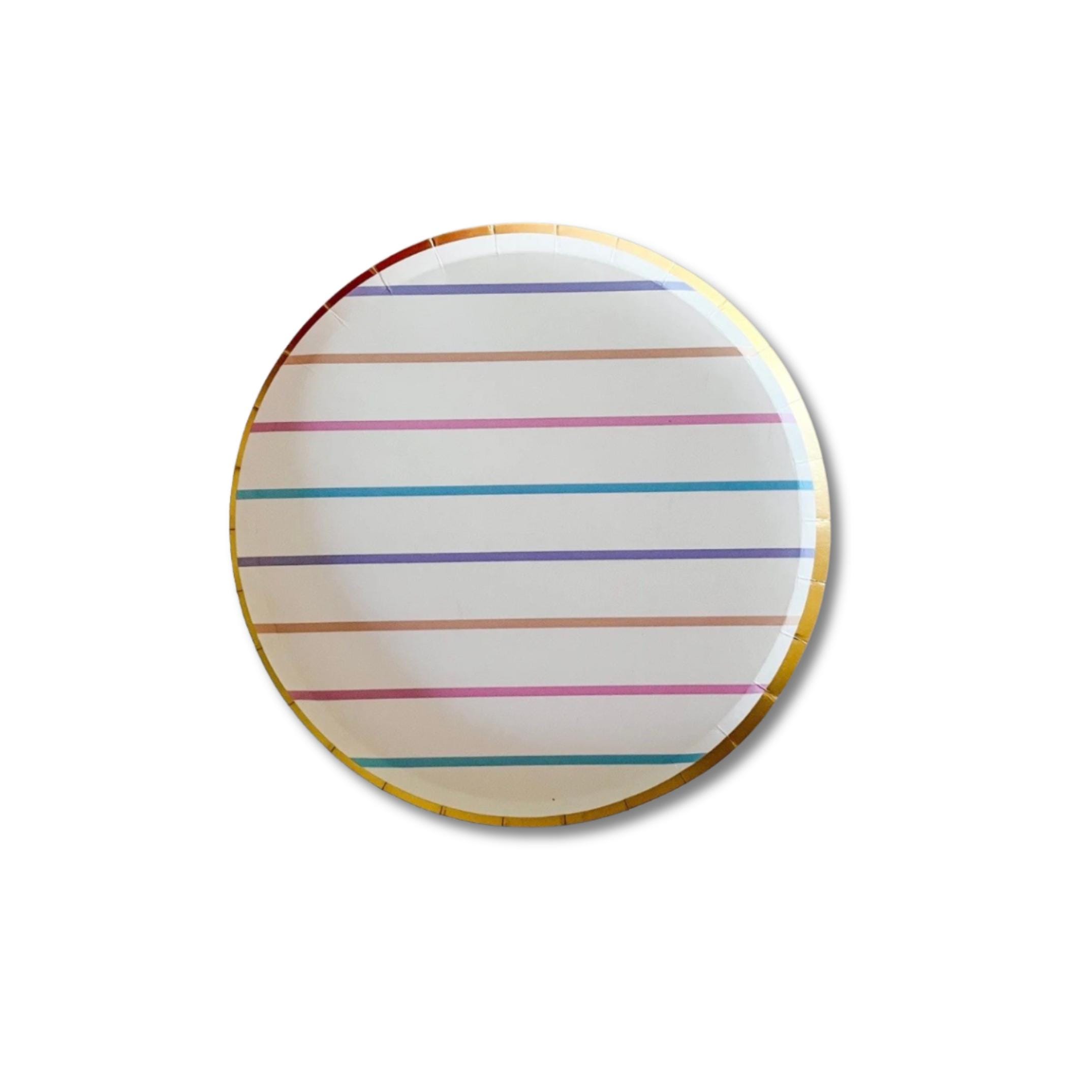Pastel Striped Small Birthday Party Dessert Plate (8 Per Set)