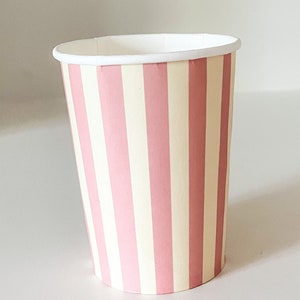 Striped Pink & Cream, Patisserie Paper Cups (Pack of 8) - Birthday Party Baby Shower - Patisserie Party Decorations -Patisserie Party Cups