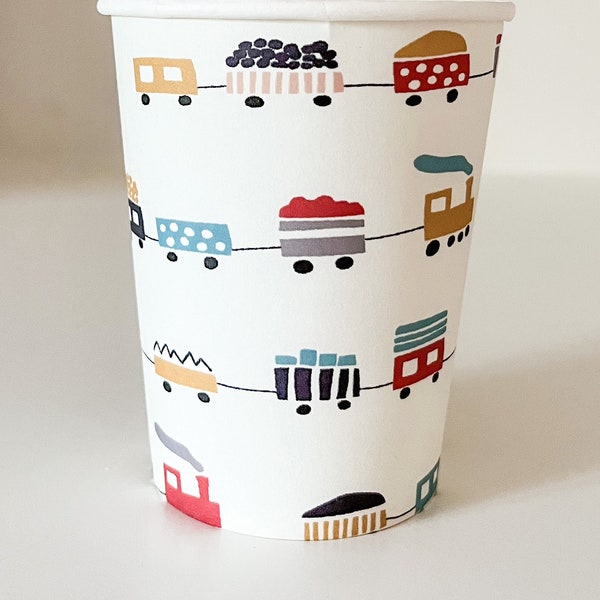 Train Paper Cups (Pack of 8) - Train Birthday Party and Baby Shower - Train Party Decorations - Car Party Cups
