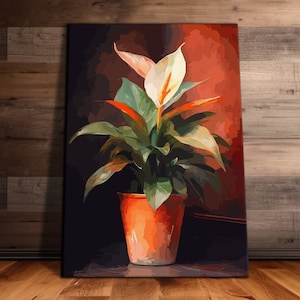 Peace Lily Abstract Wall Art, Botanical House Plant Canvas, House Plant Paintings, Plant Wall Art, Ready to Hang Canvas Print, Gift