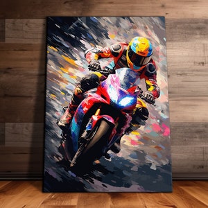 Superbike Abstract Wall Art, Moto GP Canvas, Motorsports, Motorcycle, Ready to Hang Canvas, Dad Gift, Boy Room Wall Art