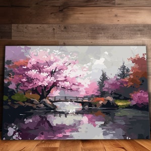 Garden Cherry Blossom Abstract Wall Art, Peaceful Garden Art, Nature Canvas, Ready to Hang Canvas Print, Gift