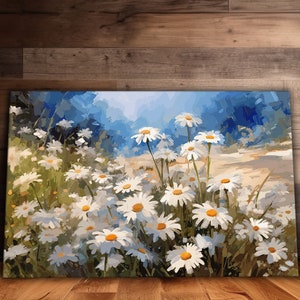Daisy Field Wandkunst, Wildblumen Leinwand, Blumen Druck, Blumenliebhaber Geschenk, Einweihungsparty Geschenk, bereit zum Aufhängen Leinwand
