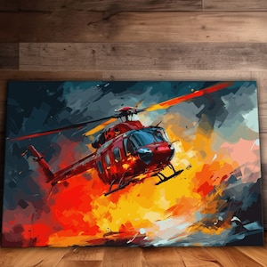 Rescue Helicopter Wall Art, Helicopter Canvas, Transportation Wall Art, Big Boys Wall Art, Ready to Hang Canvas Print, Gift