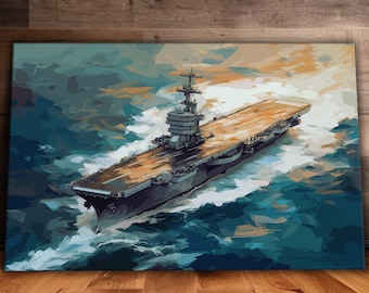 Aircraft Carrier Abstract Wall Art, Military Canvas, Navy Wall Art, Ready to Hang Canvas, Veteran Gift, Boy Room Canvas