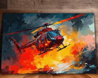 Rescue Helicopter Wall Art, Helicopter Canvas, Transportation Wall Art, Big Boys Wall Art, Ready to Hang Canvas Print, Gift