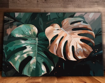 Tropical Monstera Leaf Wall Art, Tropical Leaf Canvas, Botanical Print, Green Art Print, Modern Wall Decor, Ready to Hang Canvas Print, Gift