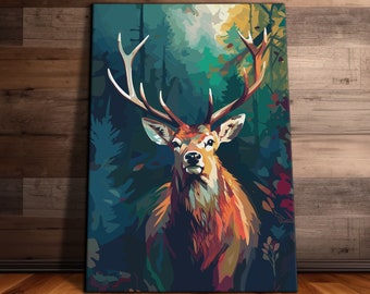 Abstract Deer Wall Art, Forest Animal Canvas, Animal Lover Gift, Deer Print, Natural Wall Art, Forest Decor, Deer Canvas