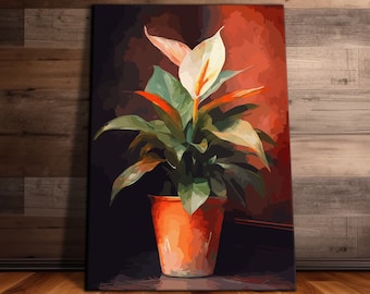 Peace Lily Abstract Wall Art, Botanical House Plant Canvas, House Plant Paintings, Plant Wall Art, Ready to Hang Canvas Print, Gift