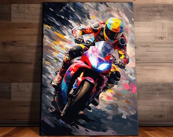 Superbike Abstract Wall Art, Moto GP Canvas, Motorsports, Motorcycle, Ready to Hang Canvas, Dad Gift, Boy Room Wall Art
